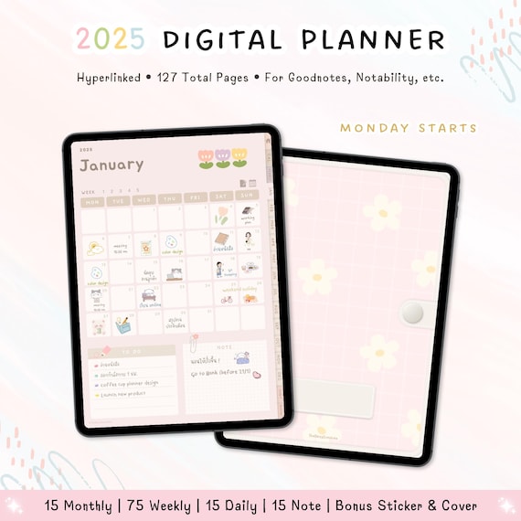 2025 Digital Planner | Portrait Planner | Dated Planner | Goodnotes | Cute Planner | Kawaii Planner | Minimal Planner | Peach Pink Planner