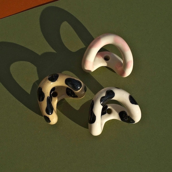 Cow Print Ceramic Wall Hooks Decorative Handmade Coat Hook /  Colorful Pattern Towel Hook / Pink Black Brown