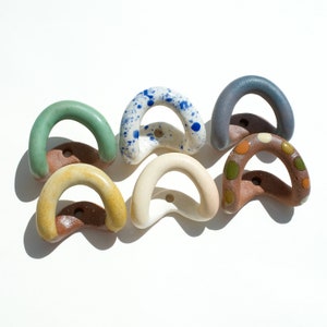 Ceramic Wall Hooks Handmade Decorative Coat Hook / Colorful Funky Pattern Towel Hook / Rustic Earth Tones Set of 6