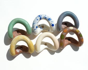 Ceramic Wall Hooks Handmade Decorative Coat Hook / Colorful Funky Pattern Towel Hook / Rustic Earth Tones
