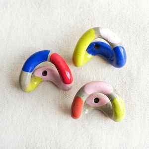 Ceramic Wall Hooks Handmade Decorative Coat Hook / Colorful Towel Hook / Abstract Color Block Red Blue Yellow Pattern image 2