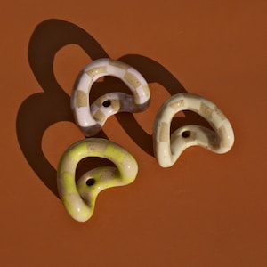 Checker Wall Hooks Handmade Ceramic Decorative Coat Hook / Colorful Towel Hook / Beige Purple Yellow Hooks