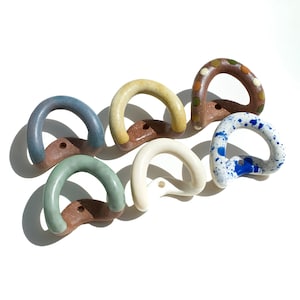 XL Ceramic Wall Hooks Handmade Decorative Coat Hook / Colorful Funky Pattern Towel Hook / Rustic Earth Tones