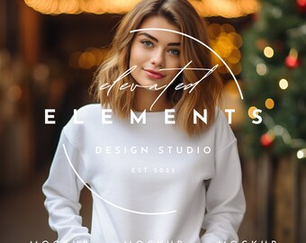 White Crewneck Mockup | Holiday Sweatshirt Model Mockup | White Gildan Crewneck Mockup | Sweatshirt Mockup | Christmas Sweatshirt Mockup