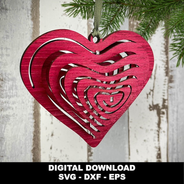 Coeur de Noël en spirale Téléchargement numérique SVG-DXF-EPS