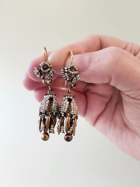 Antique Victorian Seed Pearl Drop Earrings
