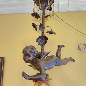 Antique Bronze Cherub Single Light Pendant Plug In Hanging Lamp