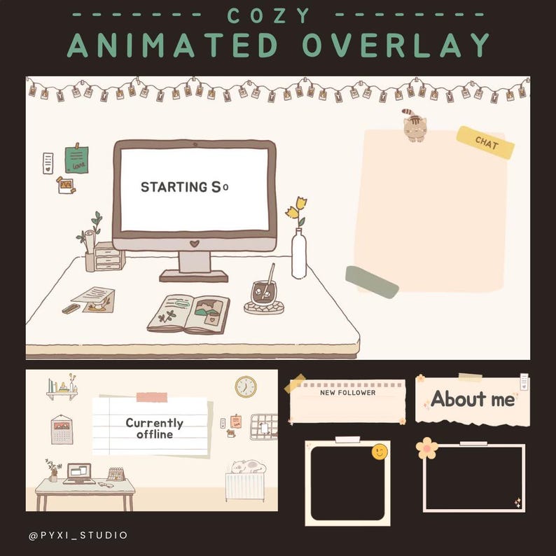 Cozy Desk Stream Overlay Set | Cute Pastel Twitch Overlay | Cottagecore ...