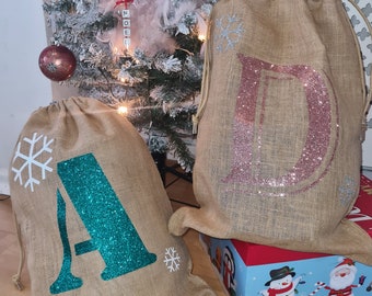 Initial Glitter Christmas Sacks