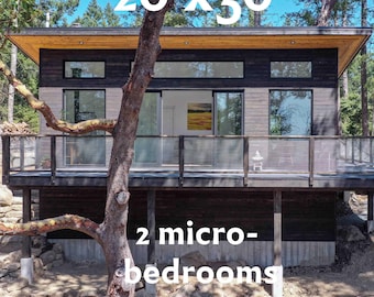 Pender Island Cabin Plans: 20'x30' (600 sqft) 2 small bedrooms - pdf floor plans