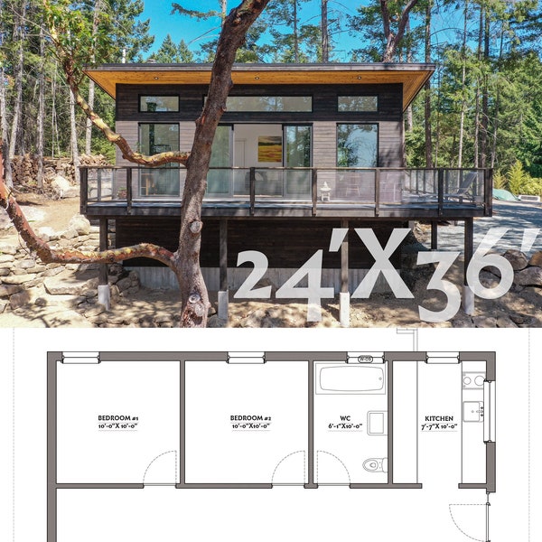 Pianta della piccola casa di Pender Island da 24'X36' (864 piedi quadrati) - set PDF