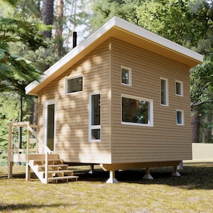 Artist’s Cabin Shed Plans: 12&#39;x16&#39; (192 sqft) 1 bed, 1 desk