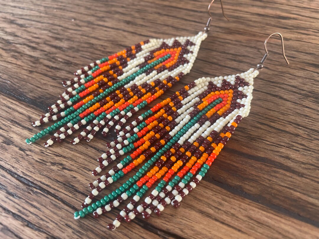 Native American Style Seed Beaded Fringe Earrings | Czech Preciosa ...