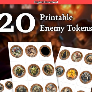 D&D 印刷可能な敵トークン セット | 20 種類のユニークなクリーチャー | DM 必須 | 5e 互換 | デジタル PDF