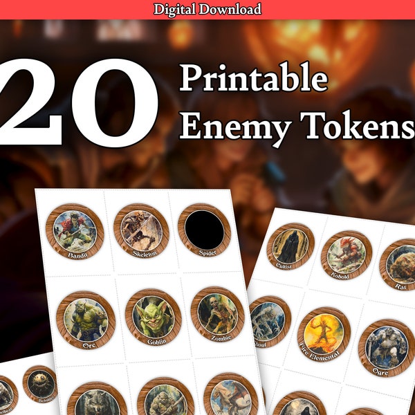 D&D Printable Enemy Tokens Set | 20 Unique Creatures | DM's Essential | 5e Compatible | Digital PDF