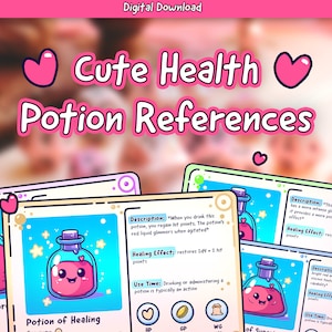Cute Printable DnD Health Potion Cards - Adorable Pink Potion Reference for Players & DMs | 5e Aid | Digital PDF