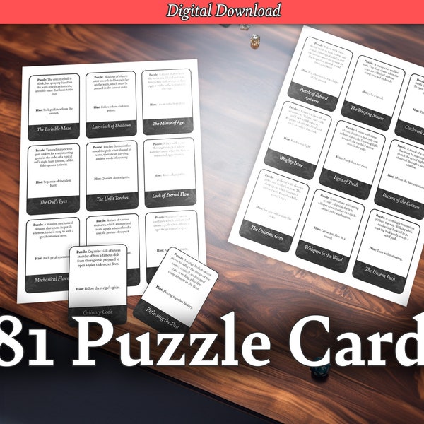 81 Printable DnD Puzzle Cards for Dungeon Masters: 5e Campaign Aid, Dungeons and Dragons Puzzles | Digital Download