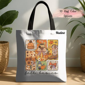 Autumn Vibes Tote Bag, Personalized Fall Basics Shopping Tote, Perfect for Farmers Markets and Fall Themed Gifts