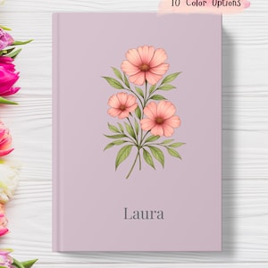 Diario de agradecimiento personalizado con flores silvestres, diario devocional con nombre personalizado, diario de regalo para la fiesta nupcial, regalo para la madrina de honor