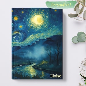 Diario personalizado, diario de tapa dura Van Gogh, diario de gratitud y bienestar, regalo de agradecimiento para un amigo