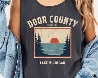 Door County Wisconsin Shirt, Lake Michigan Sunset Tee, Vintage Coastal Tank Top, Summer Vacation Shirt, Midwest Lake Graphic Tee