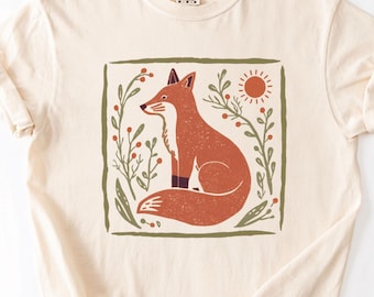 Skandinavisk botanisk räv, linoleumssnitt, skogsdjur, gåva för naturälskare