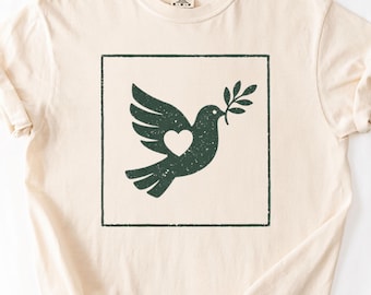 Fredsduva-tröja, olivkvistfågel-tröja, minimal folkkonst-tröja, symbolisk fågelgrafik, andlig gåva-tröja, enkel natur-tröja