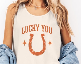 Lucky You Horseshoe Shirt, Western Graphic Tee, Vintage Cowgirl Shirt, Lucky Horseshoe Tee, Rustic Western Top, Country Concert Outfit