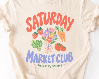 Saturday Market Club-tröja, Farmers Market-tröja, Cottagecore-grafiktröja, söt vegetarisk tröja, trädgårdsälskare-present
