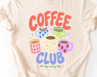 Kaffeklubbskjorta, söt kaffeälskare-t-shirt, retro kaffegrafik-t-shirt, barista-present, mysig morgon-t-shirt