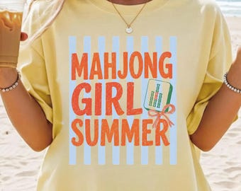 Mahjong Girl Summer Shirt, Preppy Mahjong Tee, Coastal Grandmillennial Shirt, Cute Mahjong Graphic Tee, Girls Trip Mahjong Tshirt