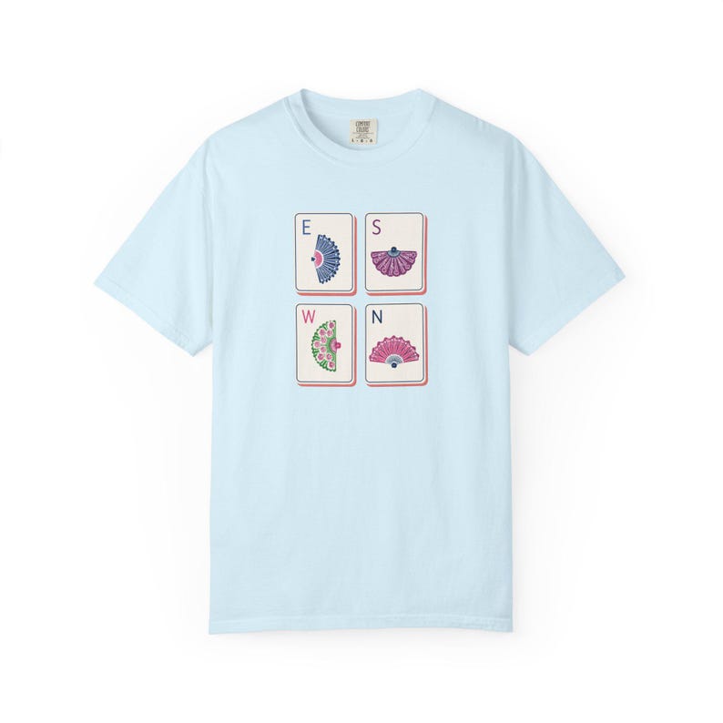Mahjong Wind Tiles Shirt, Fan Tile Mahjong Tee, East South West North Mahj Shirt, Mahjong Player Gift, Mah Jongg Social Club Chambray