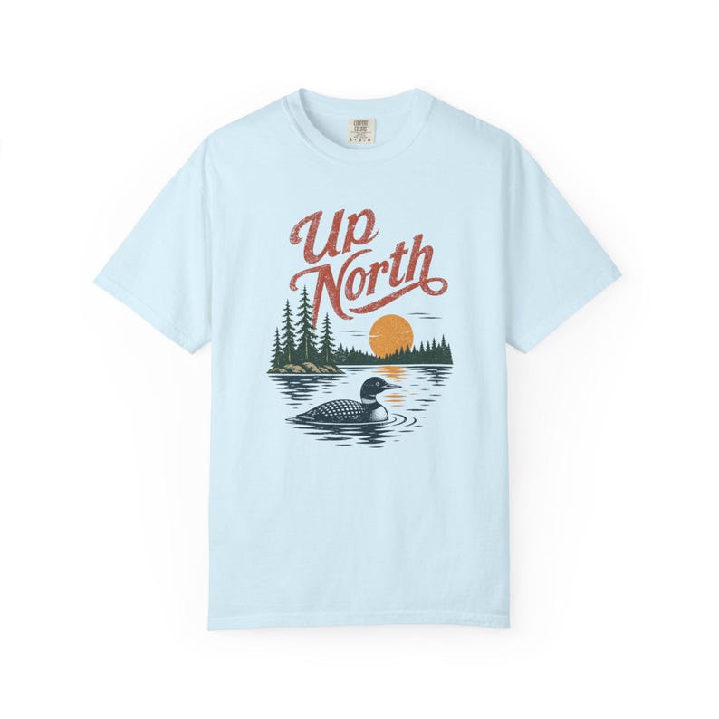 Up North Shirt, Vintage Lake Life Tee, Retro Cabin Shirt, Northern Michigan Wisconsin Lake Tee, Loon Graphic Nature Shirt Chambray