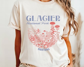 GLACIER National Park T-Shirt, Comfort Colors Shirt, Vintage Inspired Oversized Tee, MONTANA Tee, Floral