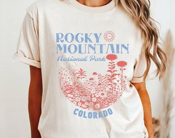 Rocky Mountain National Park T-Shirt, Comfort Colors Shirt, Vintage Inspired Oversized Tee, Colorado Tee, Floral