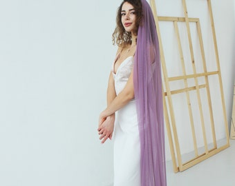 Purple English net wedding veil, Vibrant color bridal veil, Jewel colored fall wedding