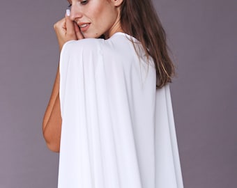 Mantella da sposa in chiffon avorio, coprispalle in chiffon setoso, scialle da sposa, mantello da matrimonio