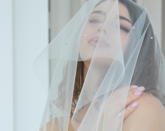 Crystal wedding veil, Ivory veil