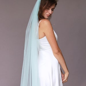 Mint blue wedding veil