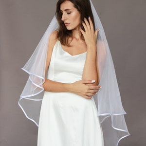 White Satin edge wedding veil with blusher