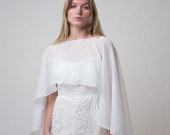 Cape de mariée en mousseline de soie, couverture de mariage ivoire, châle de mariage minimaliste, cape de mariée transparente