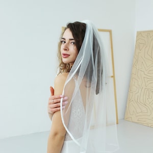 Satin edge wedding veil, waist length
