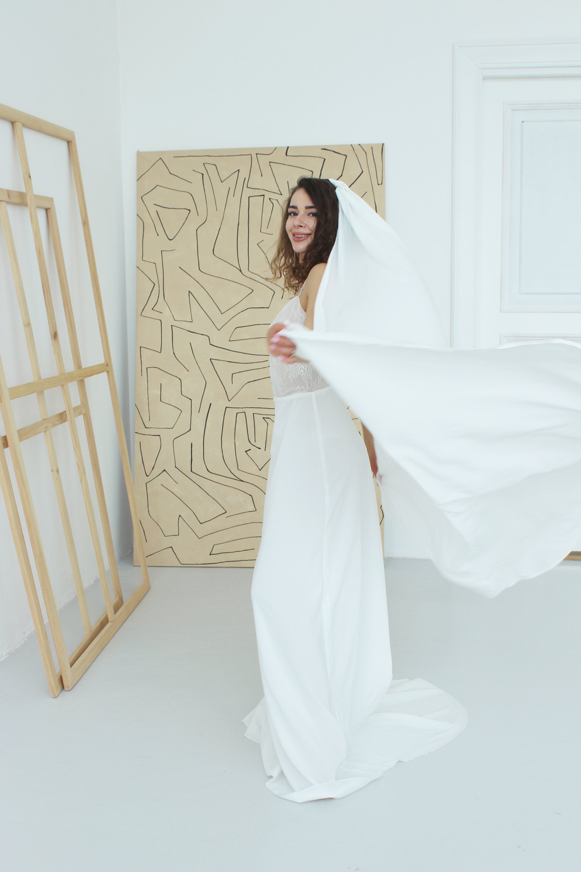 Chiffon Wedding Veil, Silky Ivory Floor Length Veil 