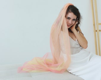 SUNSET veil, colored veil, orange veil, coral veil, yellow veil, iridescent veil, multi colored veil