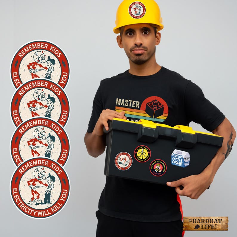 Remember Kids Electricity Funny Work Sticker Electricians, Hard Hat Decal, Tool Box Sticker, Perfect Gift for Dad Father's Day Gifts For Him
