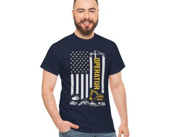 Construction Operator Flag T-Shirt | Excavator, Crane, Heavy Equipment Americana