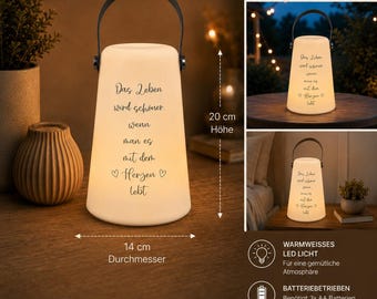 Lámpara decorativa LED personalizada con texto a medida | Lámpara de mesa con mango de madera | Regalo para inauguración de casa | Iluminación ambiental | Accesorio para el hogar