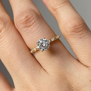 2.5 CT Round Cut Colorless Moissanite Engagement Ring, 14K Solid Yellow Gold Solitaire Ring, Twisted Wedding Band, Anniversary Gift For Her