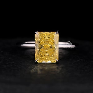 Canary Yellow Radiant Cut Engagement Ring, Radiant Cut 14K Gold Wedding Ring, Radiant Cut Solitaire Ring, Canary Yellow Diamond Ring For Her