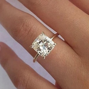 5 Carat Cushion Cut Moissanite Engagement Ring, 14K Solid Gold Cushion Cut Wedding Ring, Solitaire Anniversary Gift Ring, Gift For Women